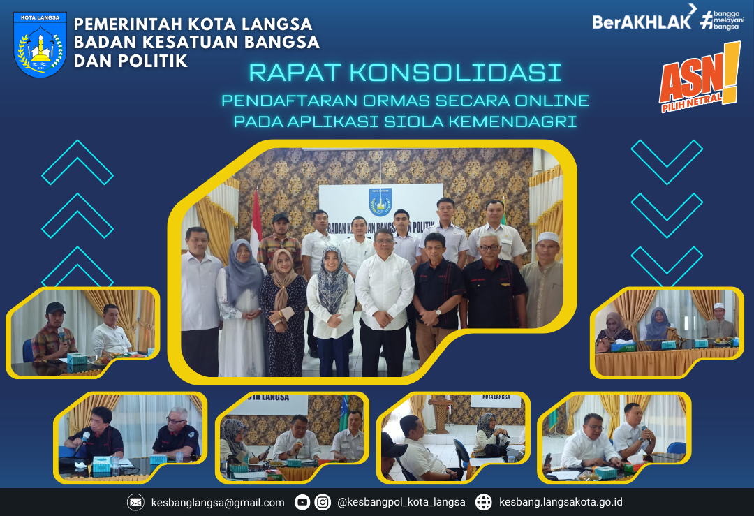 Kepala Badan Kesatuan Bangsa dan Politik Kota Langsa Melakukan Rapat Konsolidasi pendaftaran Ormas Secara Online Pada Aplikasi SIOLA Kemendagri