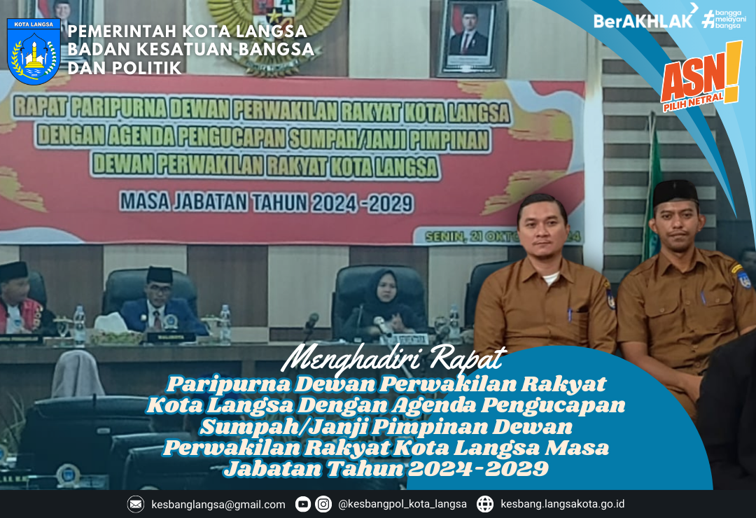 Kepala Badan Kesatuan Bangsa dan Politik Kota Langsa Menghadiri Rapat Paripurna Dewan Perwakilan Rakyat Kota Langsa