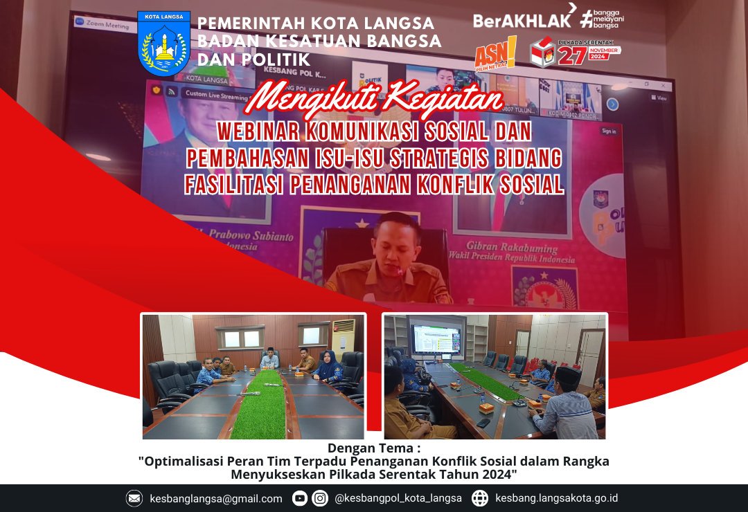Kepala Badan Kesatuan Bangsa dan Politik Kota Langsa Mengikuti Webinar Komunikasi Sosial dan Pembahasan Isu-isu Strategis Bidang Fasilitasi Penanganan Konflik Sosial
