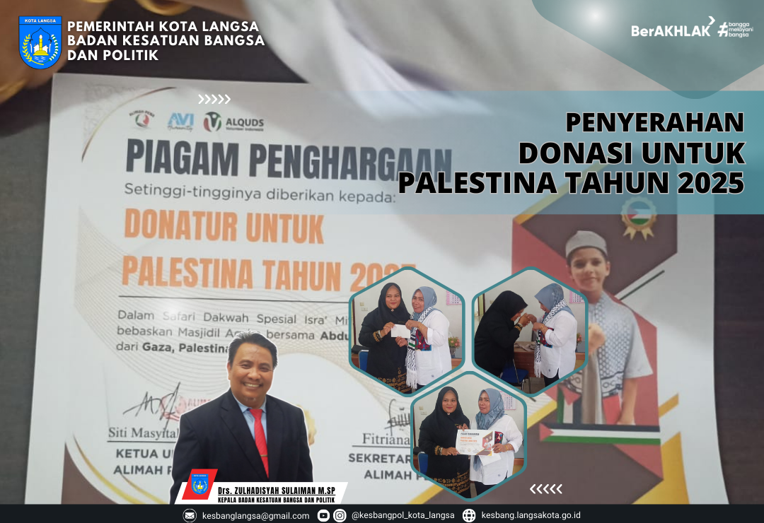 Kepala Badan Kesatuan Bangsa dan Politik Kota Langsa Menyerahkan Donasi untuk Palestina Tahun 2025