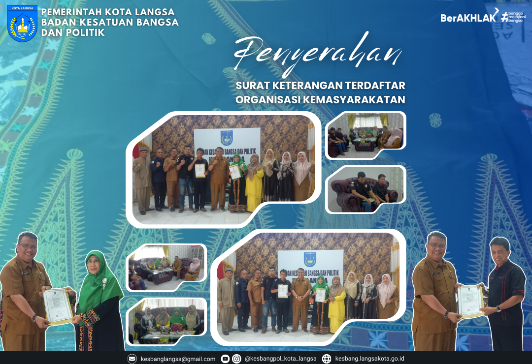 Kepala Badan Kesatuan Bangsa dan Politik Kota Langsa Menyerahkan Surat Keterangan Terdaftar Organisasi Kemasyarakatan
