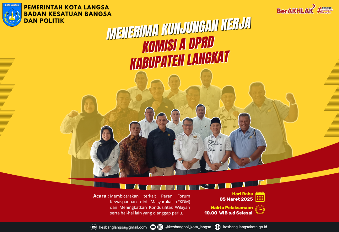 Kepala Badan Kesatuan Bangsa dan Politik Kota Langsa Menerima Kunjungan Kerja Komisi A DPRD Kabupaten Langkat